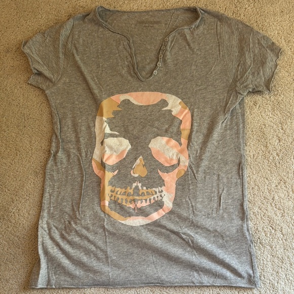 Zadig & Voltaire Gray Skull Graphic Tee - Picture 1 of 4